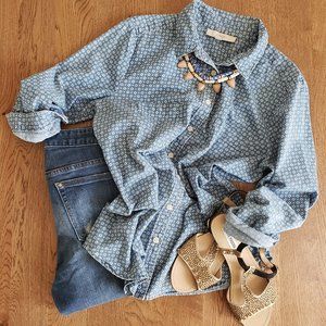 LOFT Printed Demin Button-Down Large